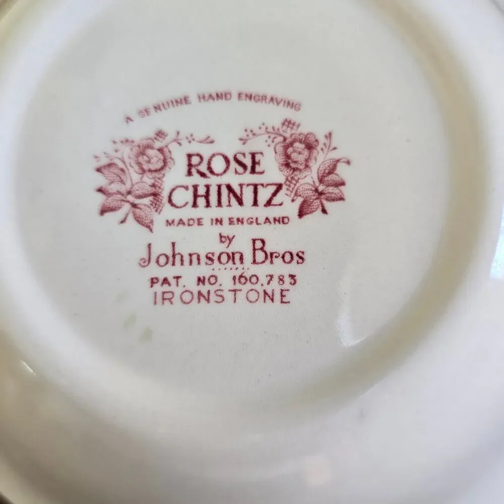 Vintage Johnson Brothers Rose Chintz Ironstone 4 Soup Bowls Cottagecore 30s-50s